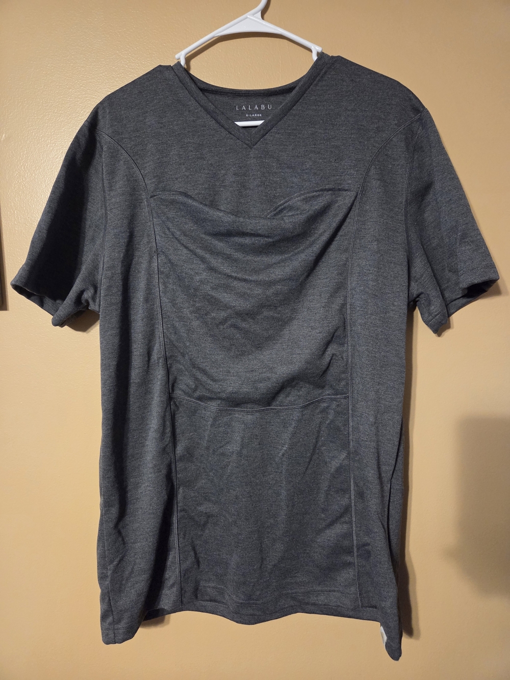 Men’s Gray V-Neck Baby Holding Shirt